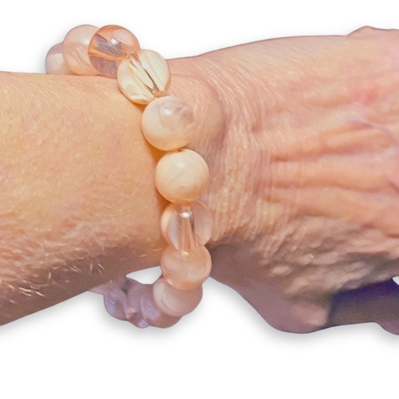 Hand Crafted Jewelry - Handcrafted Cherry Blossom Agate Pale Pink Stretch Bead Bracelet